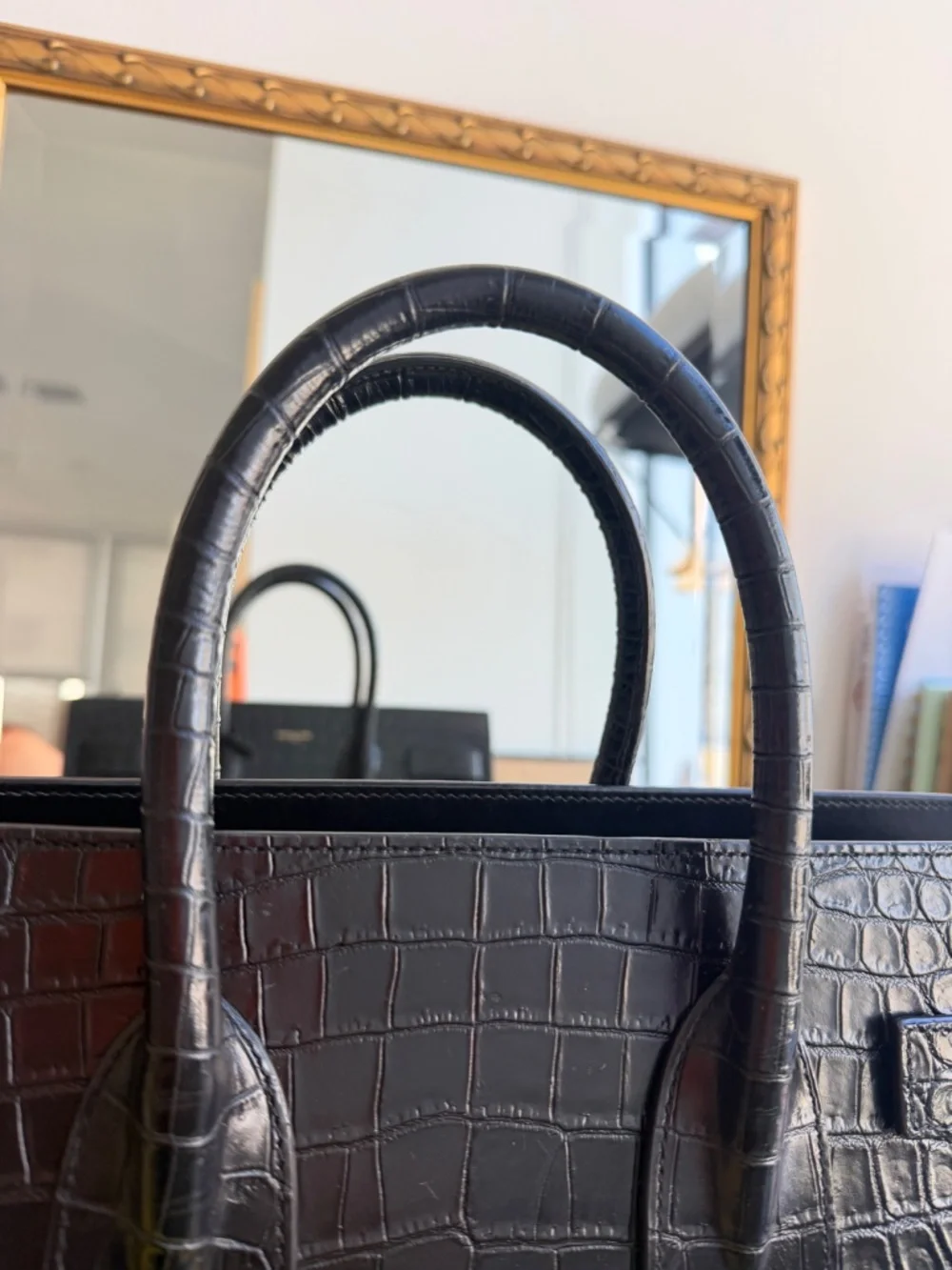 YSL BAG SAC DE JOUR CROCODILE LEATHER SMALL BLACK yves saint laurent